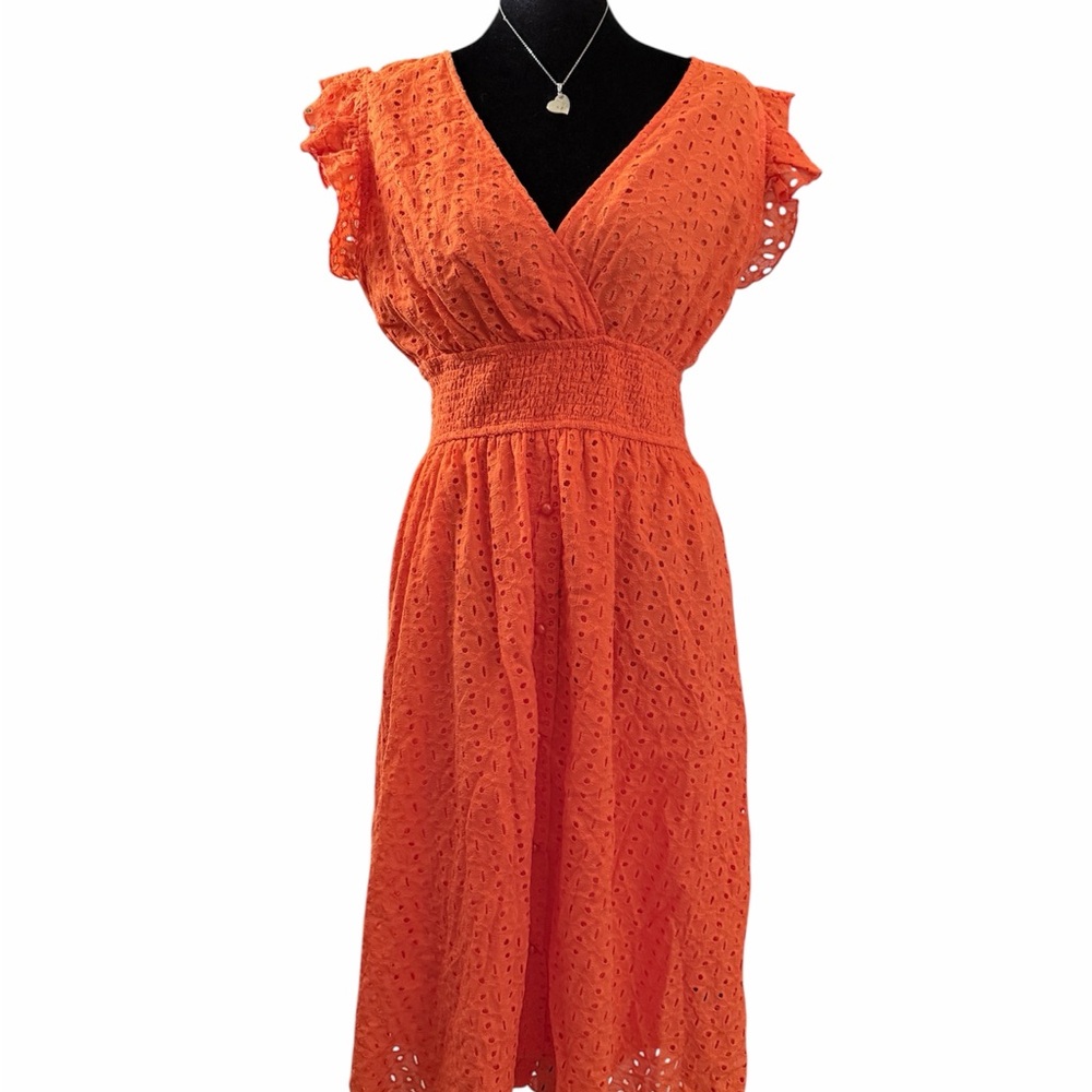 Elegant Orange Eyelet Dress